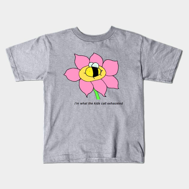 Exhausted Bee Kids T-Shirt by badlydrawneverything